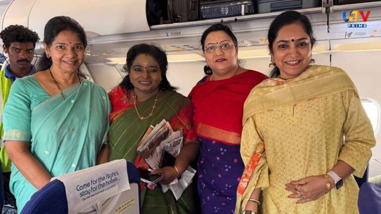 Kanimozhi MP captioned a selfie with Tamilisai on a plane with the title of the DMK Women's Conference