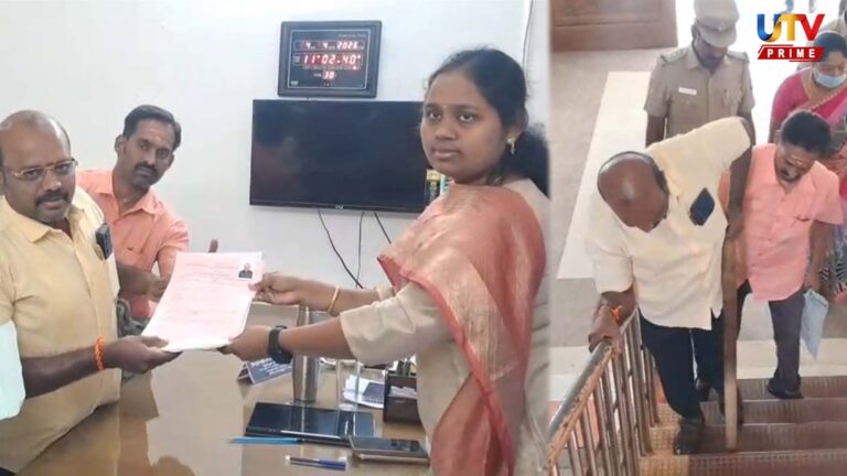 கறார் காட்டிய தேர்தல் அதிகாரி.. மாடிக்கு ஊர்ந்து சென்று மனுத்தாக்கல் செய்த மாற்றுத்திறனாளி..! cbe utv