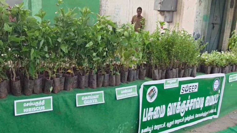 coimbatore-kaniyur-green-booth-voters-receive-saplings