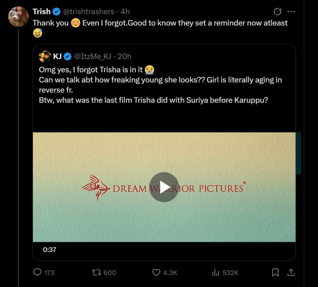 Trisha on Karuppu movie invite controversy