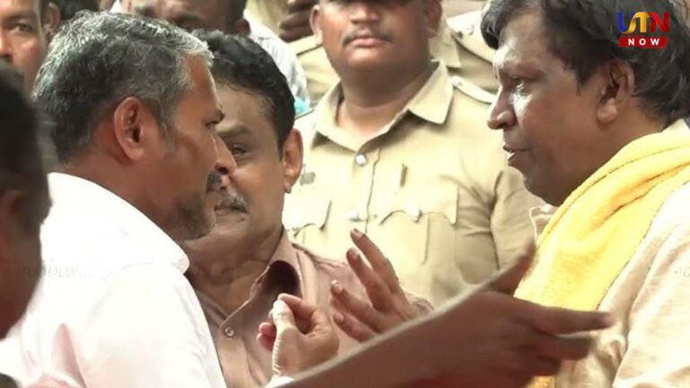 தேம்பித் தேம்பி அழுத வடிவேலு.. கன்னத்தை கிள்ளி கொஞ்சிய அமைச்சர் வன்னி அரசு..! (வீடியோ) vadivelu-breaks-down-bharathiraja-funeral-vanni-arasu