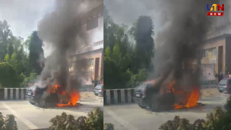 coimbatore-avinashi-road-car-fire-accident-near-kmch-family-escapes-safely